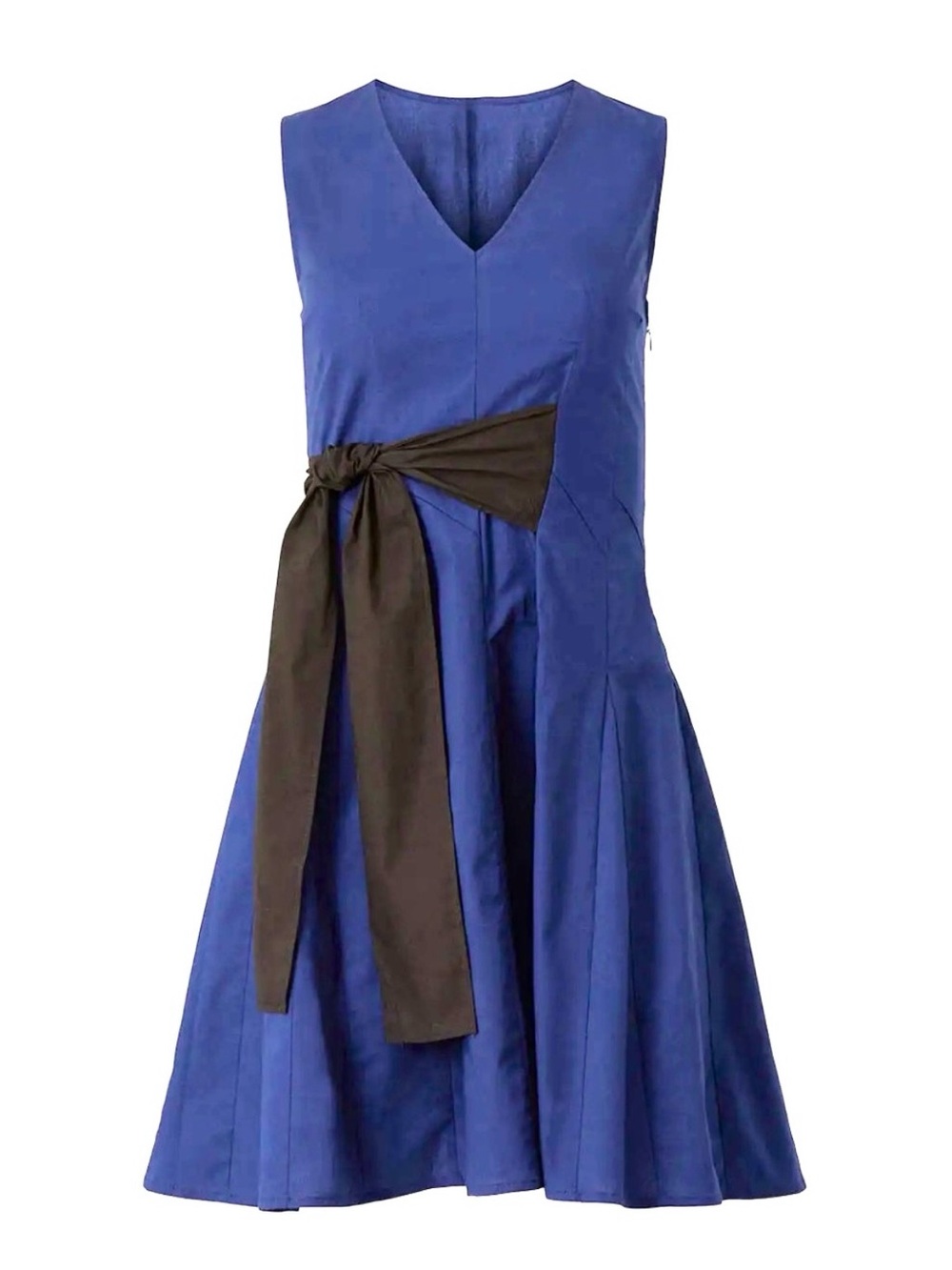 THAKOON COLLECTIVE Sleeveless Mini Dress Indigo Blue Black Sash/Bow. Fit & Flare